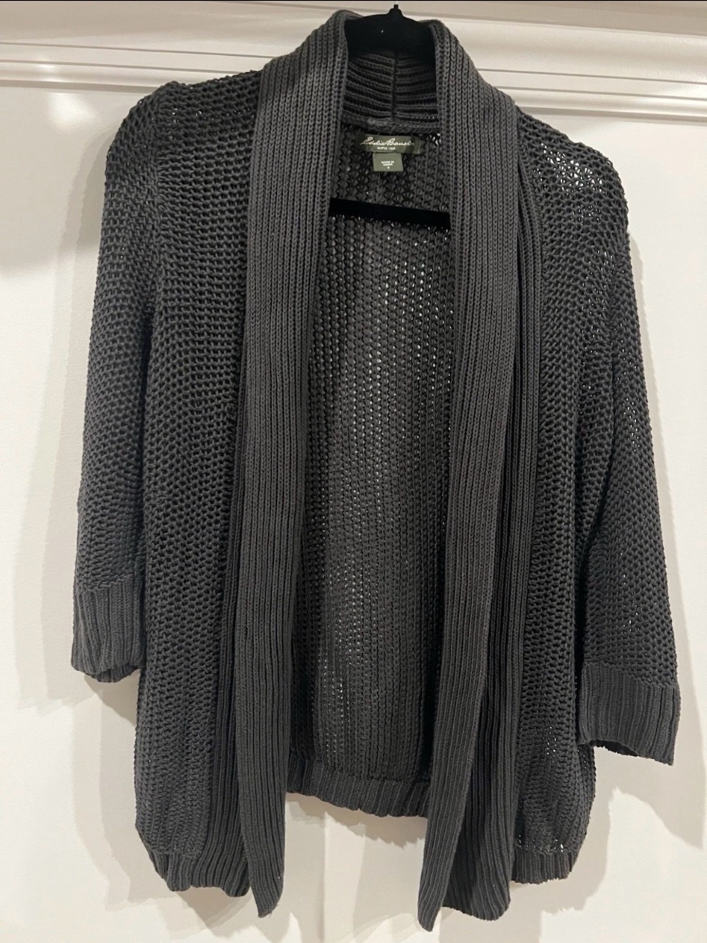 Eddie Bauer Charcoal Open-Knit Shawl Collar Cardigan